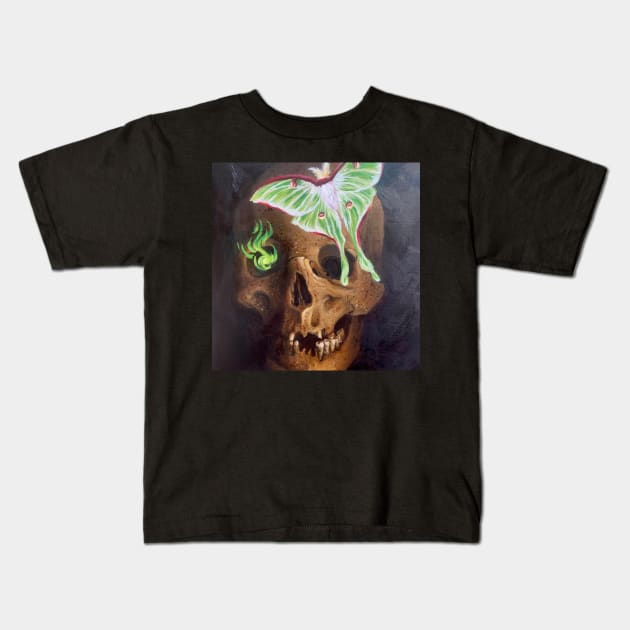 Luna Moth Skull Kids T-Shirt by Artsy Rew